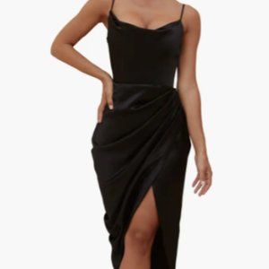 Reva Satin Gathered Corset Dress HOUSE OF CB Black in Medium